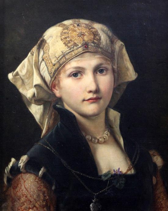 Wilhelm Menzler (German, 1846-1926) Portrait of a young women, 18 x 14.5in.
